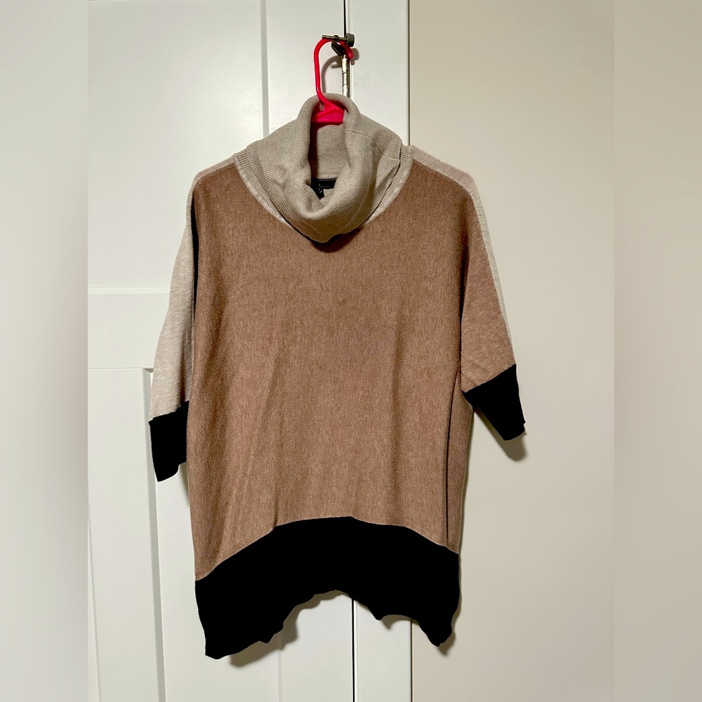 Cowl neck tri-color sweater